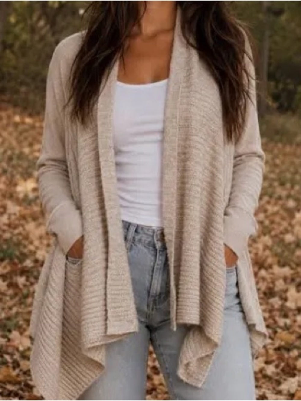 Anthropologie Saturday Sunday Women's Open-Front Draped Cardigan in Beige